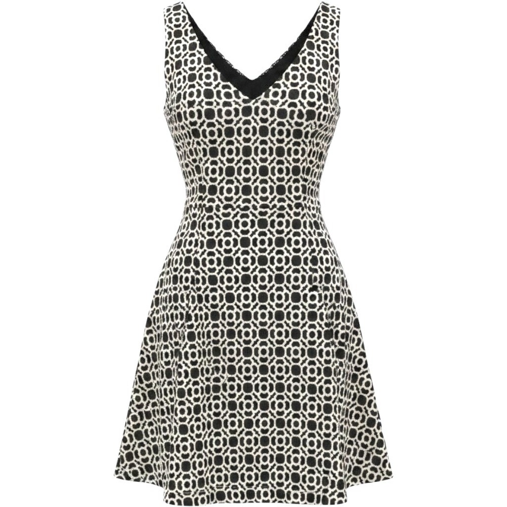 Lauren Ralph Lauren Metallic Platinum Black Geometric Fit & Flare Dress 12